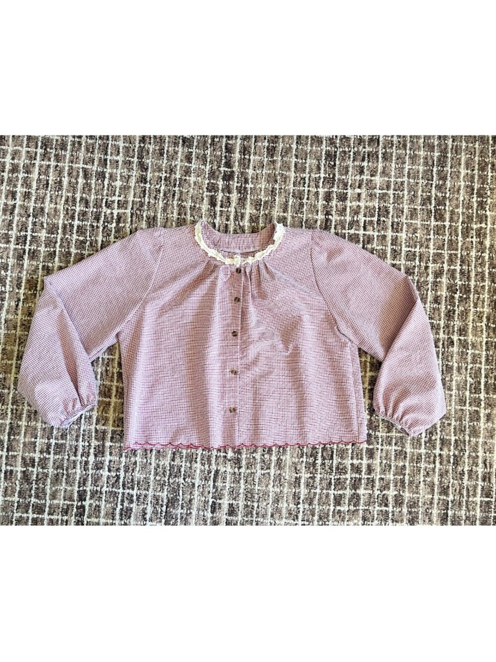 Red Gingham Linen Blouse Medium